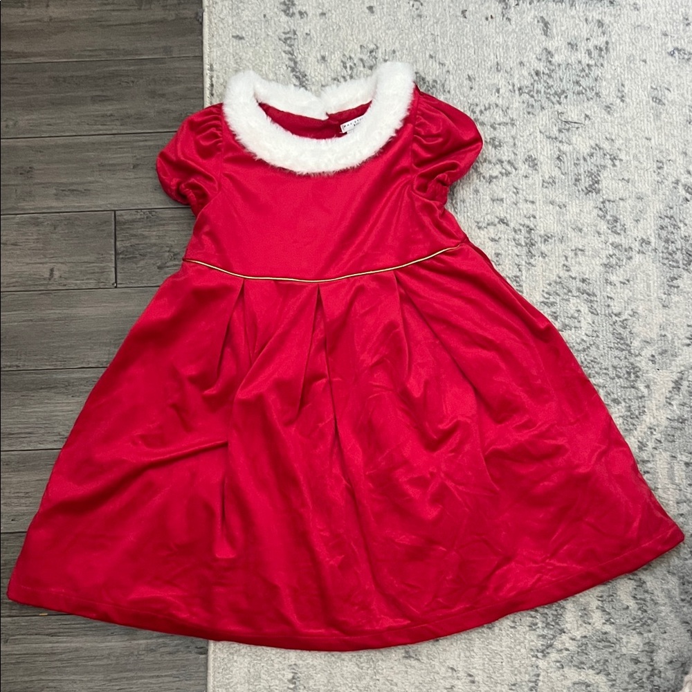 Red Velvet Dress with White Fur Collar